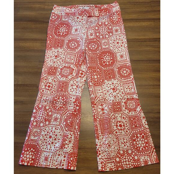 Trina Turk Geometric Print Cropped Kick-Flare Pants White Red – Size 6 NWOT - Picture 2 of 11